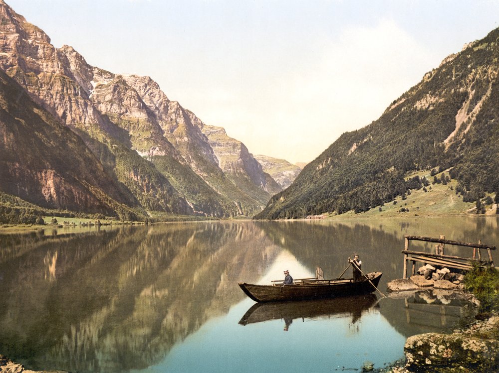 Klöntalersee, Glarus, Schweiz, veröffentlicht ca. 1900 von Swiss Photographer