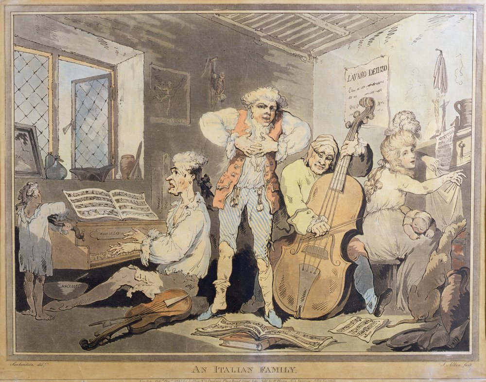 Eine italienische Familie, graviert von Samuel Alken (1756-1815), 1785 (Paar von 84562) von Thomas Rowlandson