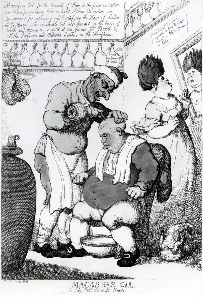 Massacar Öl, ein öliger Puff für weiche Köpfe, 1814 von Thomas Rowlandson