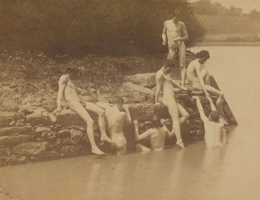 Thomas Eakins und männliche Akte am Schauplatz von „Swimming“ von Thomas Eakins