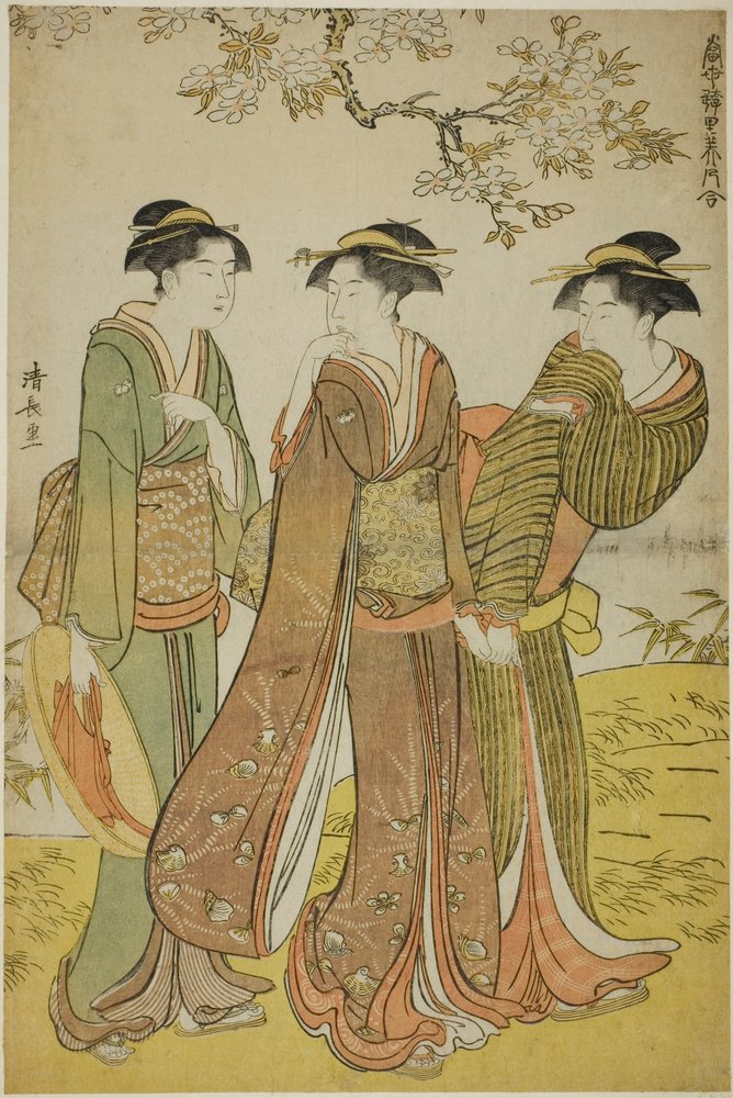 Frühlingsausflug, aus der Serie "Eine Sammlung zeitgenössischer Schönheiten der Vergnügungsviertel (Tosei yuri bijin awase)" von Torii Kiyonaga