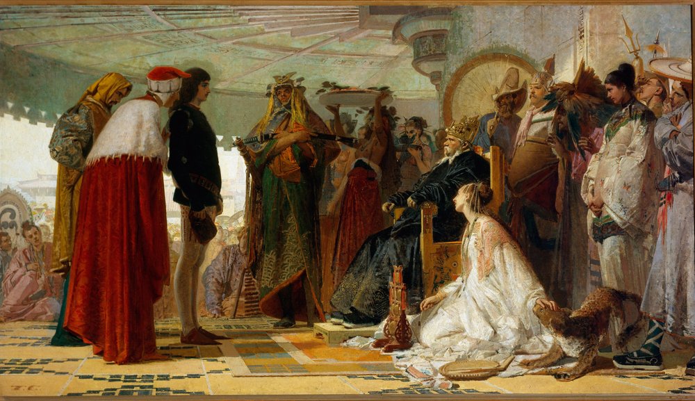 Der venezianische Navigator Marco Polo vor dem großen Qubilai von Tranquillo Cremona