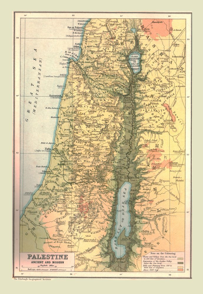 Karte von Palästina in Antike und Neuzeit, 1902 von Unbekannt