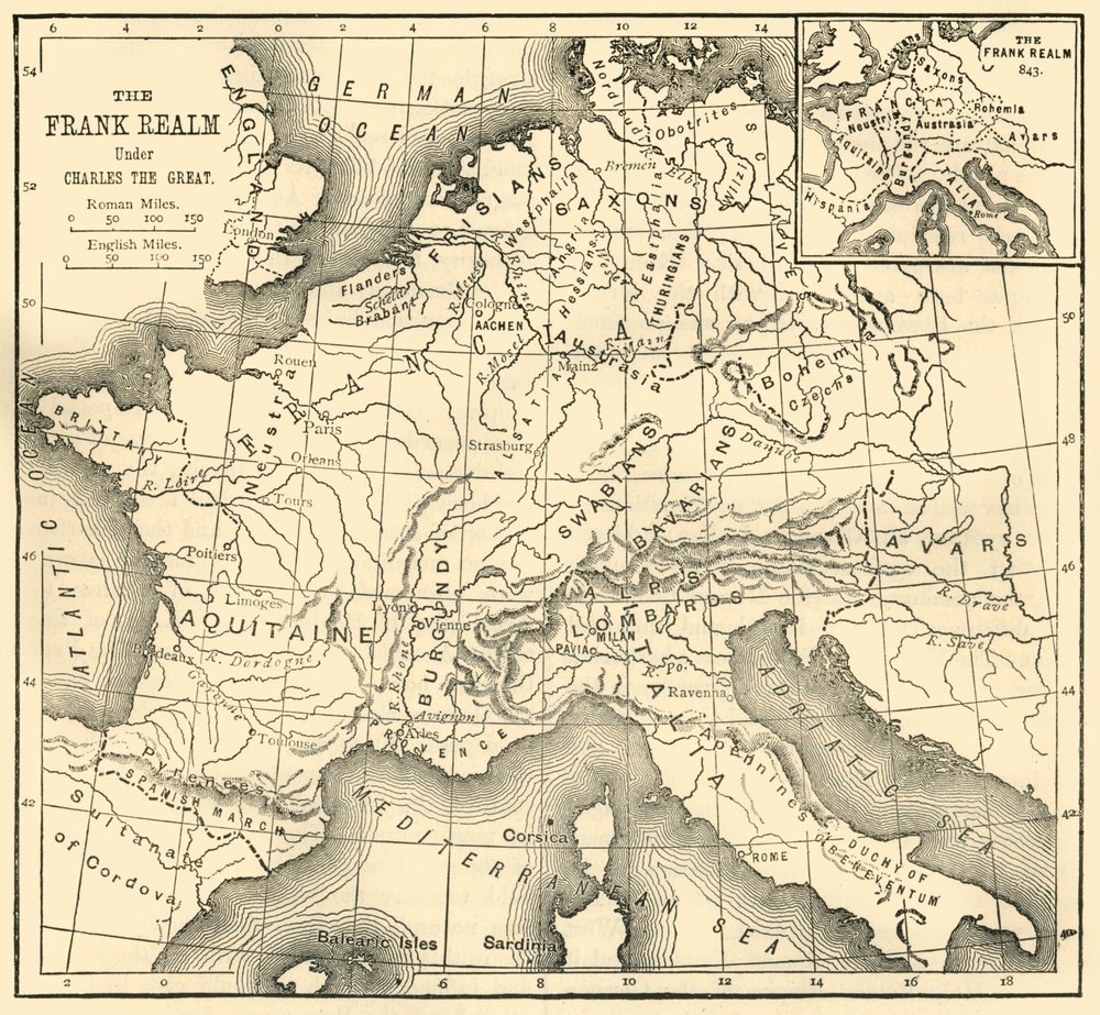 Karte des Frankenreichs unter Karl dem Großen, 1890 von Unbekannt