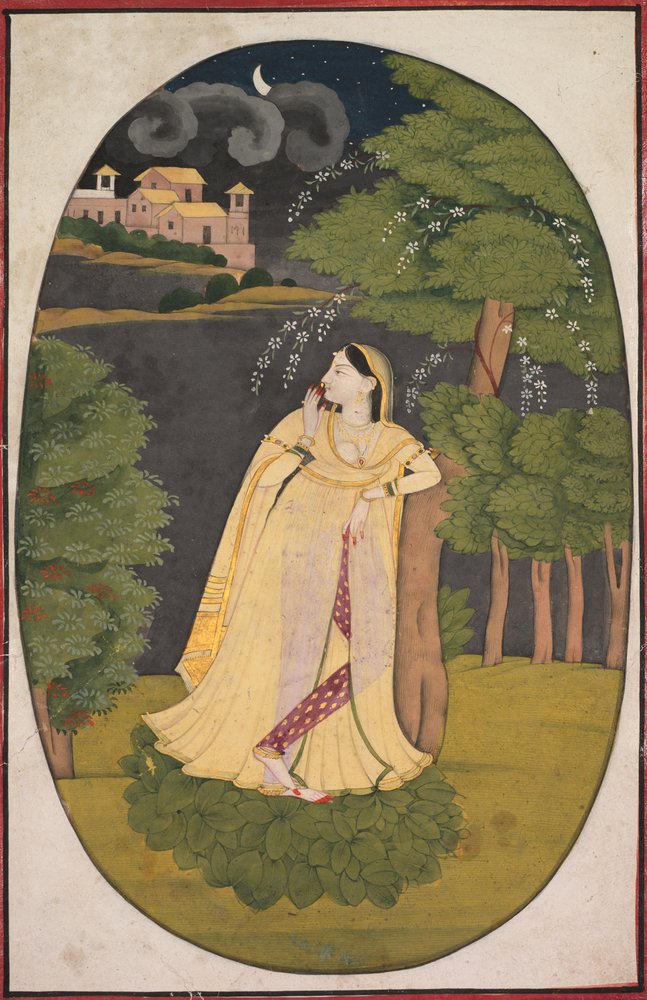 Die Heldin, die sehnsüchtig auf ihren abwesenden Liebhaber wartet Utka Nayika, ca. 1800 von Unbekannt