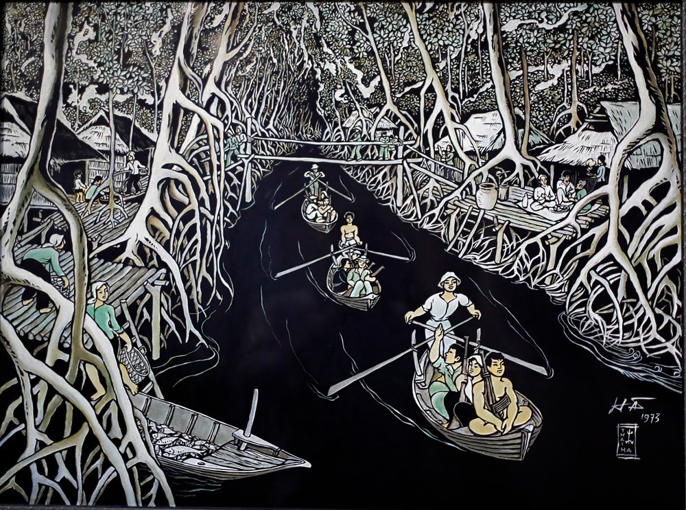 Kunstmuseum, Ca Mau Guerrillas von Thai Ha, Lackgravur, Ho-Chi-Minh-Stadt, Vietnam, 2018 von Josef Eberz