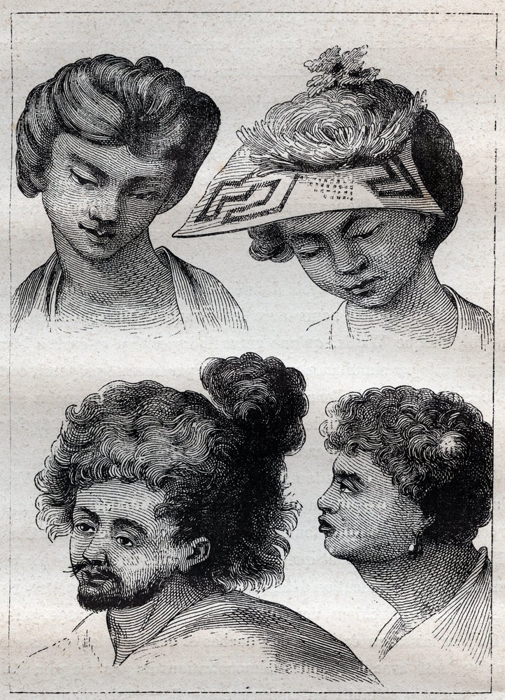 Frisuren der Einwohner von Tahiti - Illustration aus „Die großen Seefahrer des 18. Jahrhunderts“ von Unknown artist