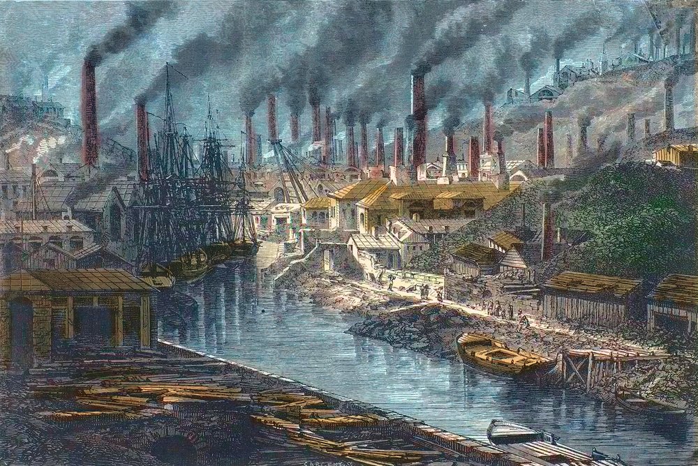 Industrielle Revolution - Industrielle Revolution: Überblick über das Kupferwerk von Herrn Vivian in Swansea, Wales - Vereinigtes Königreich (Wales) - Vereinigtes Königreich von Unknown artist