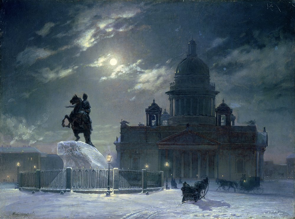 Ansicht des Denkmals für Peter den Großen auf dem Senatsplatz in Sankt Petersburg, 1870 von Vasilij Ivanovic Surikov