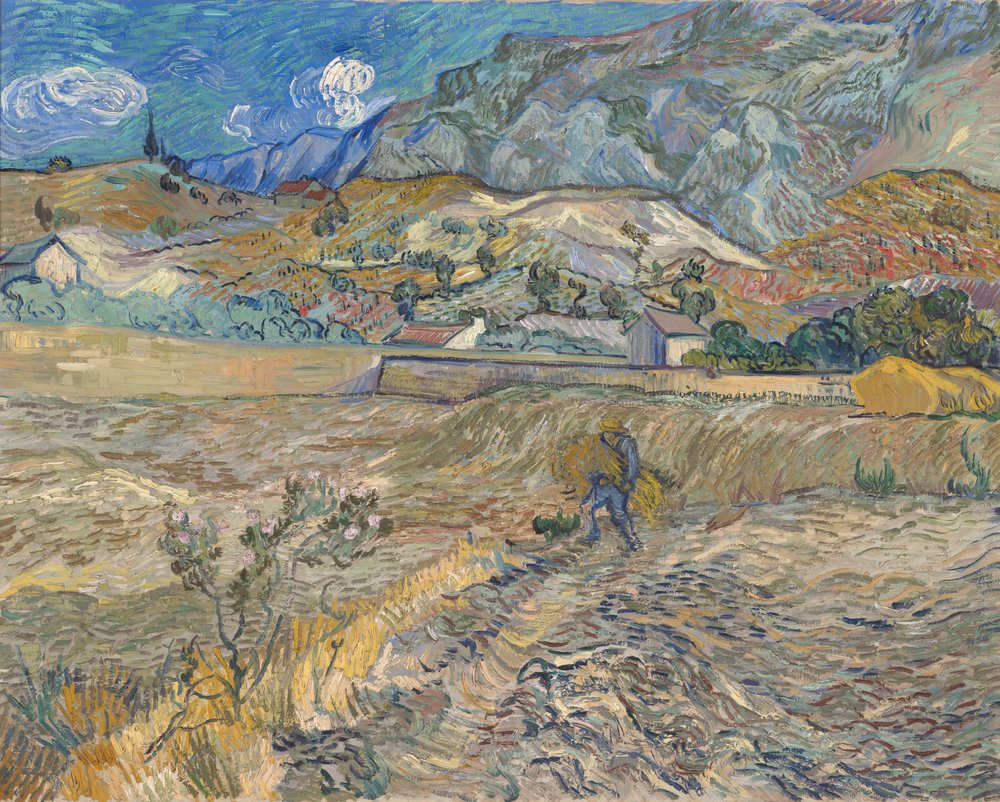 Landschaft bei Saint-Rémy (Umzäuntes Feld mit Bauern) von Vincent van Gogh
