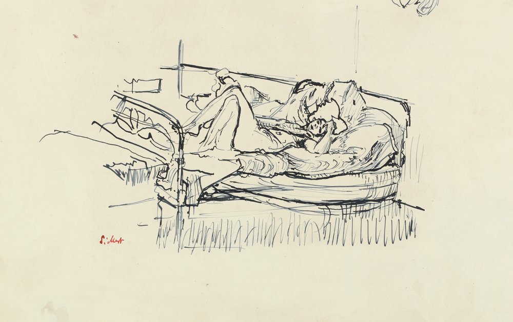 Auf einem Bett liegender Akt von Walter Richard Sickert
