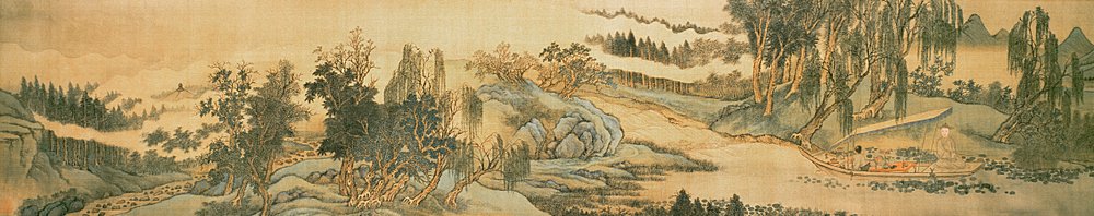 Handrolle mit Landschaft und Kolophon-Gedicht, Angeln im Weidenbach, Chinesisch, 1706 von Wang Hui