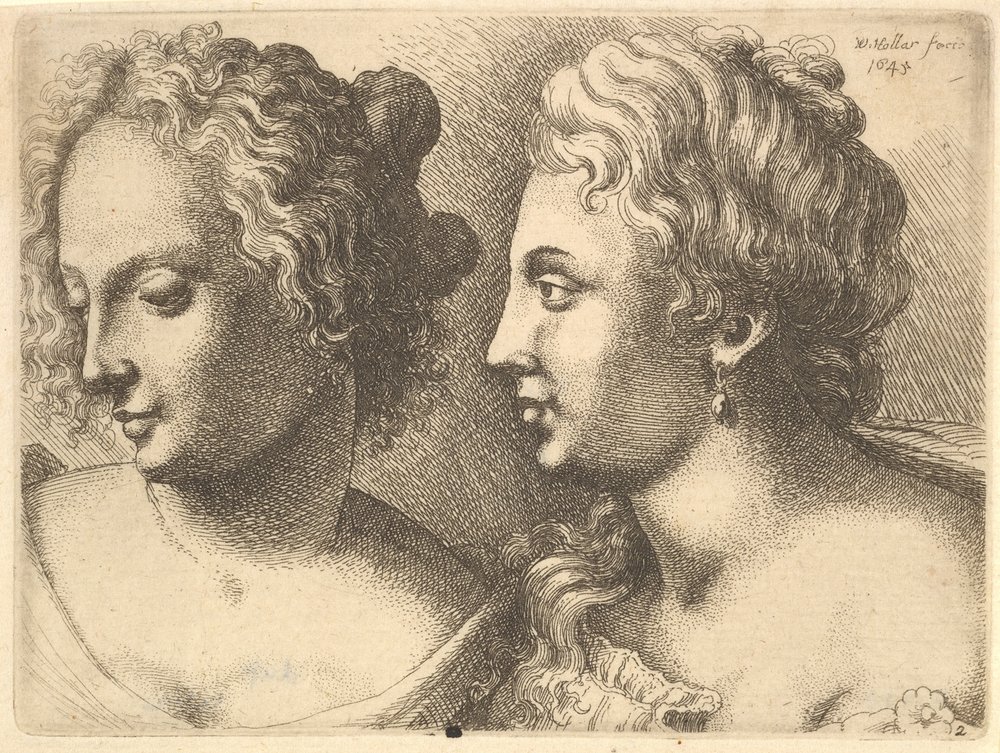 Köpfe von zwei jungen Frauen, 1645 von Wenceslaus Hollar