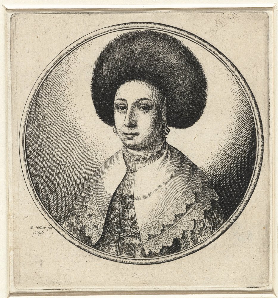 Frau mit Spitzenkragen, Ohrringen und Pelzmütze von Wenceslaus Hollar