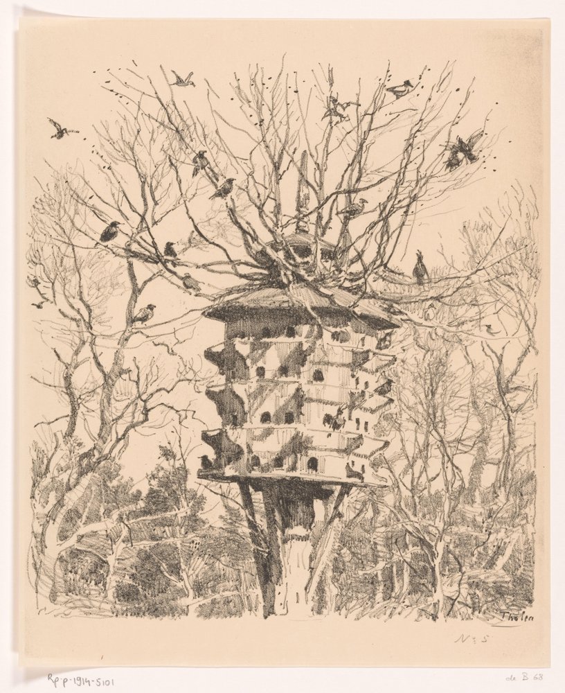 Großes Vogelhaus an einem Baum von Willem Bastiaan Tholen