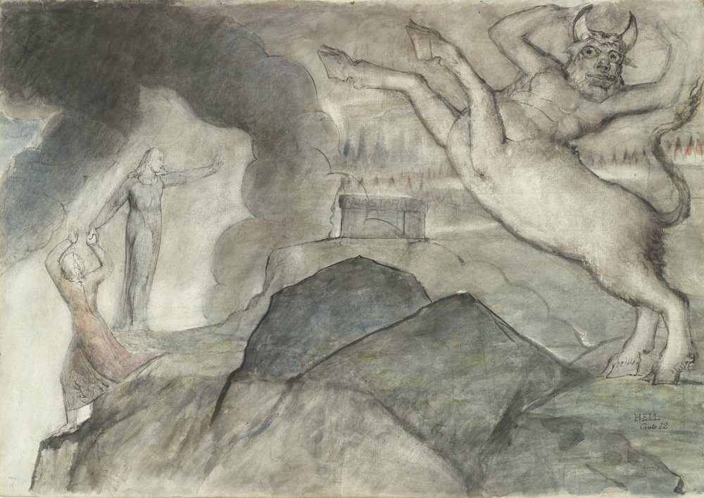 Der Minotaurus, Illustration zu Dante Alighieris Göttlicher Komödie, 1824-27 von William Blake