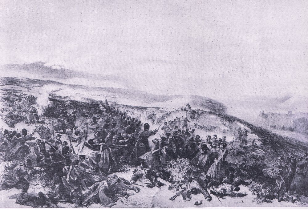 Zweiter Angriff der Garden, als sie die beiden Geschützbatterien in der Schlacht von Inkerman zurückeroberten, Illustration aus British Battles on Land and Sea, 1915 von William Crimea Simpson