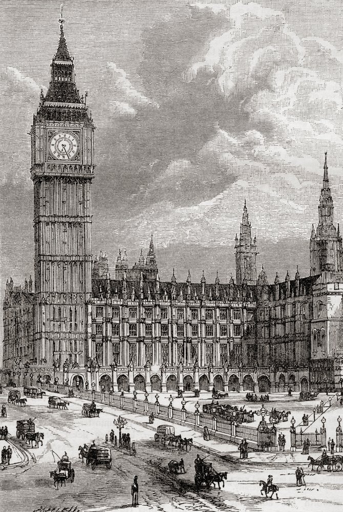 Big Ben und die Houses of Parliament, London, England, hier im 19. Jahrhundert zu sehen. von . .