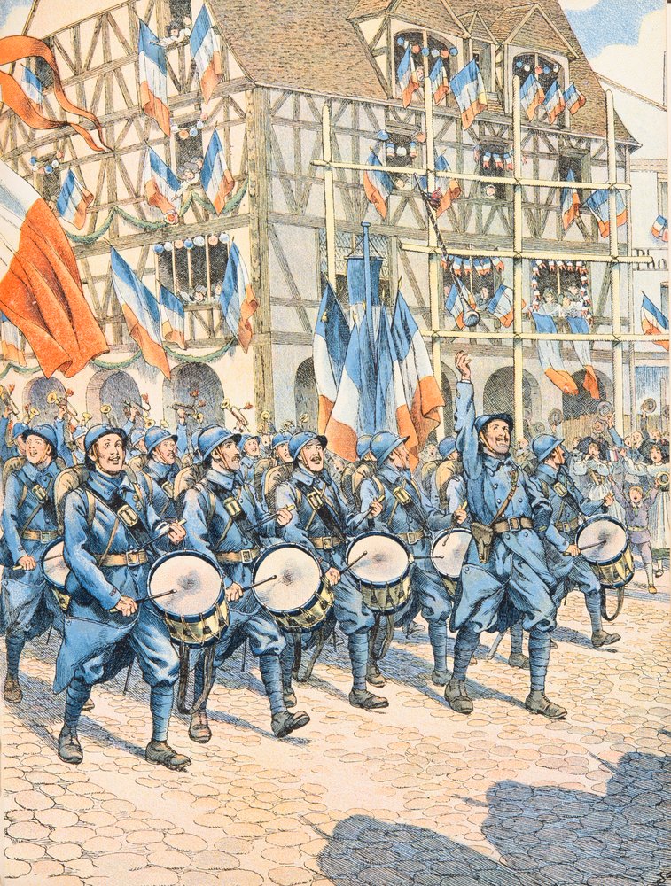 Französisches Militär siegreich in einem Dorf im Elsass während des Ersten Weltkriegs von pseudonym for Jacques Onfroy de Bréville Job