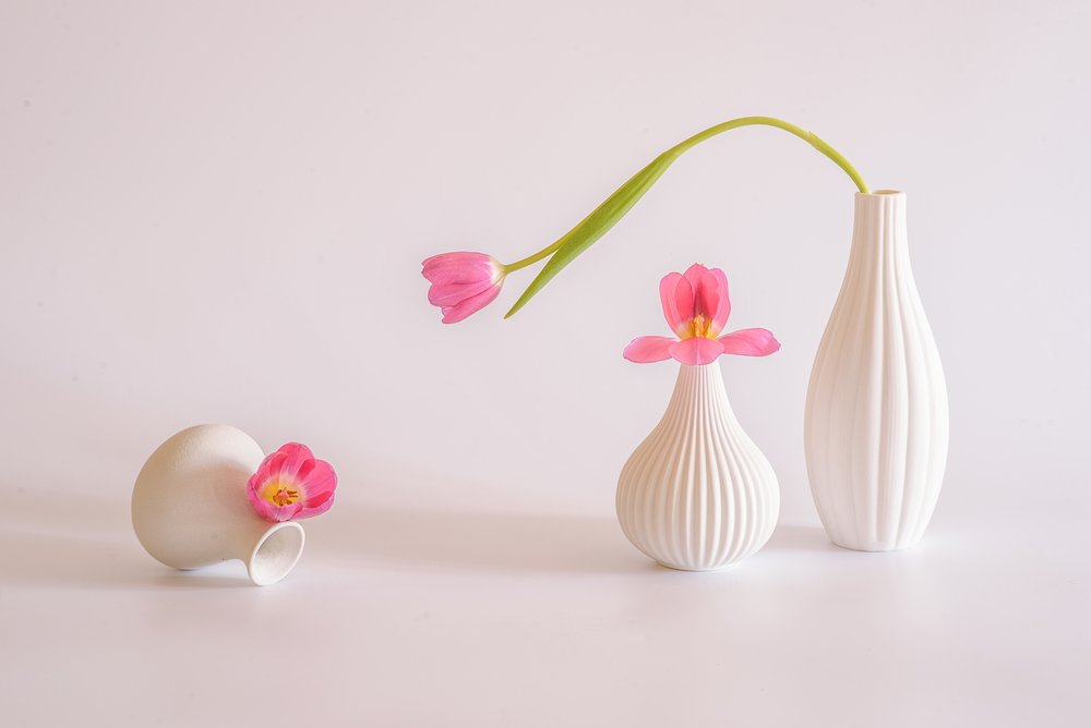 Rosa Tulpen Weiße Vasen von Alice Sheng