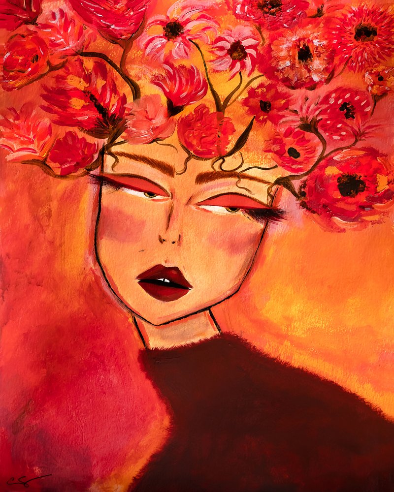 Frau mit Blumenkranz - Mode Mädchen von Amy Straley
