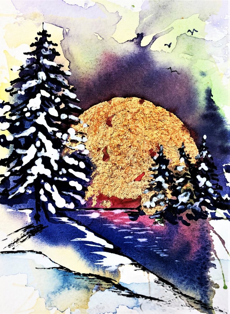Goldener Mond Winterlandschaft von Anda Bieza