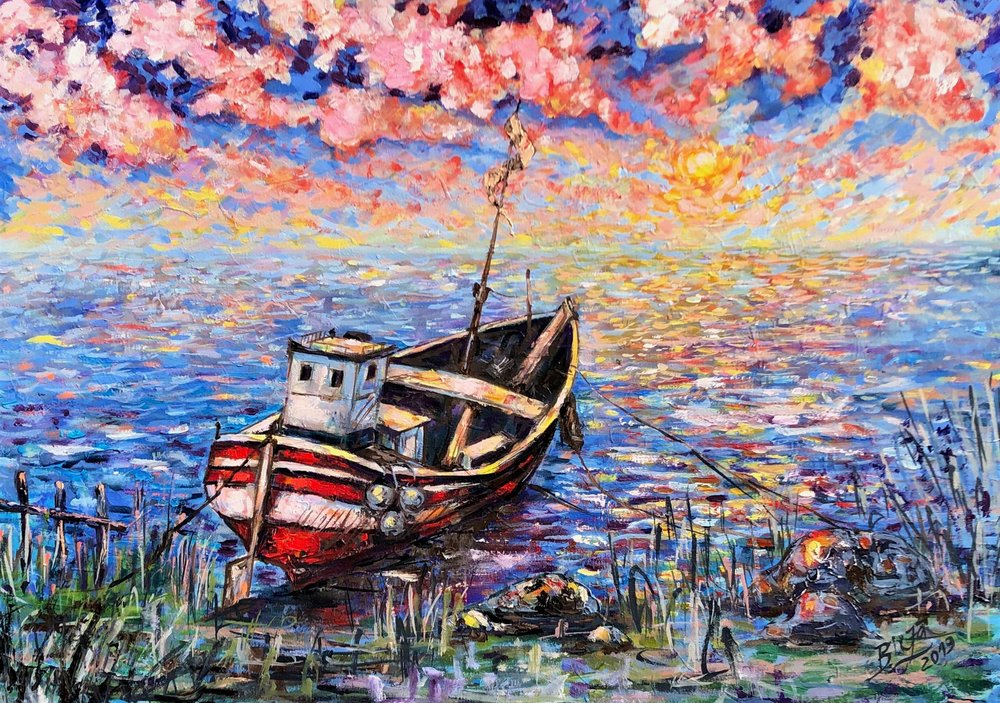 Goldener Sonnenuntergang Boot von Anda Bieza