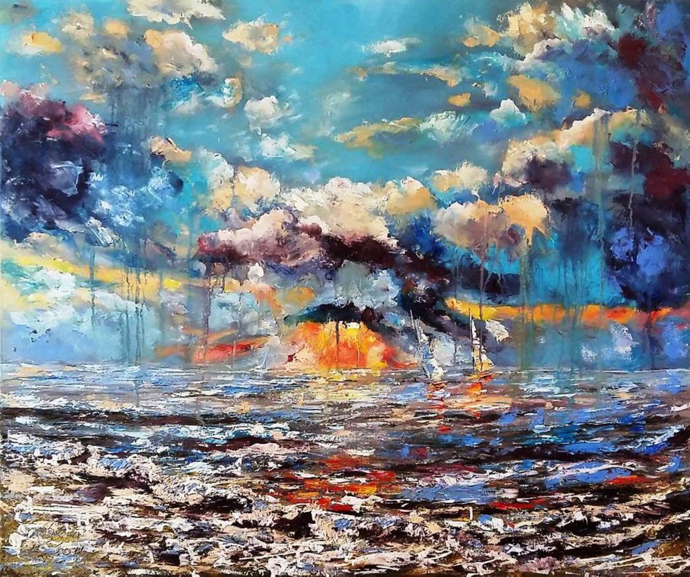 Lebhaftes Sonnenuntergangs-Meerbild von Anda Bieza