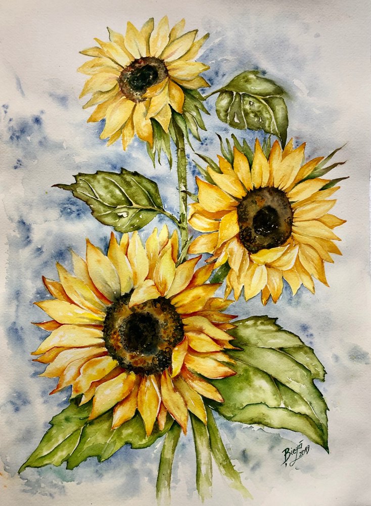 Lebendige Aquarell Sonnenblumen von Anda Bieza