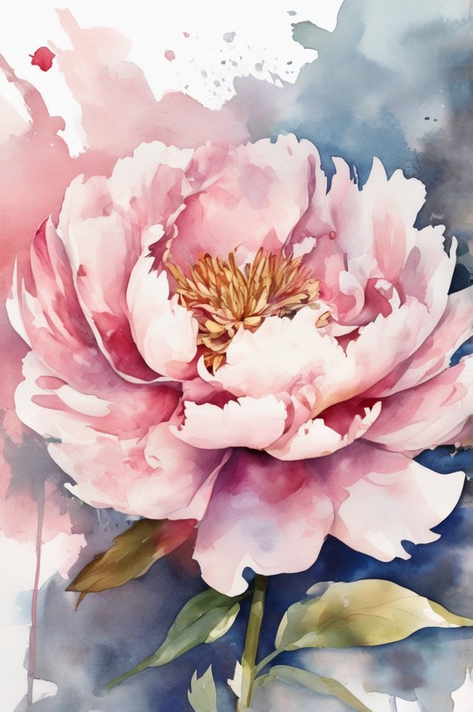 Aquarell Pfingstrosenblüte von Anda Bieza