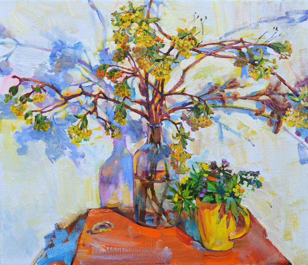 Lebhaftes Blumen-Stillleben von Andrii Kutsachenko