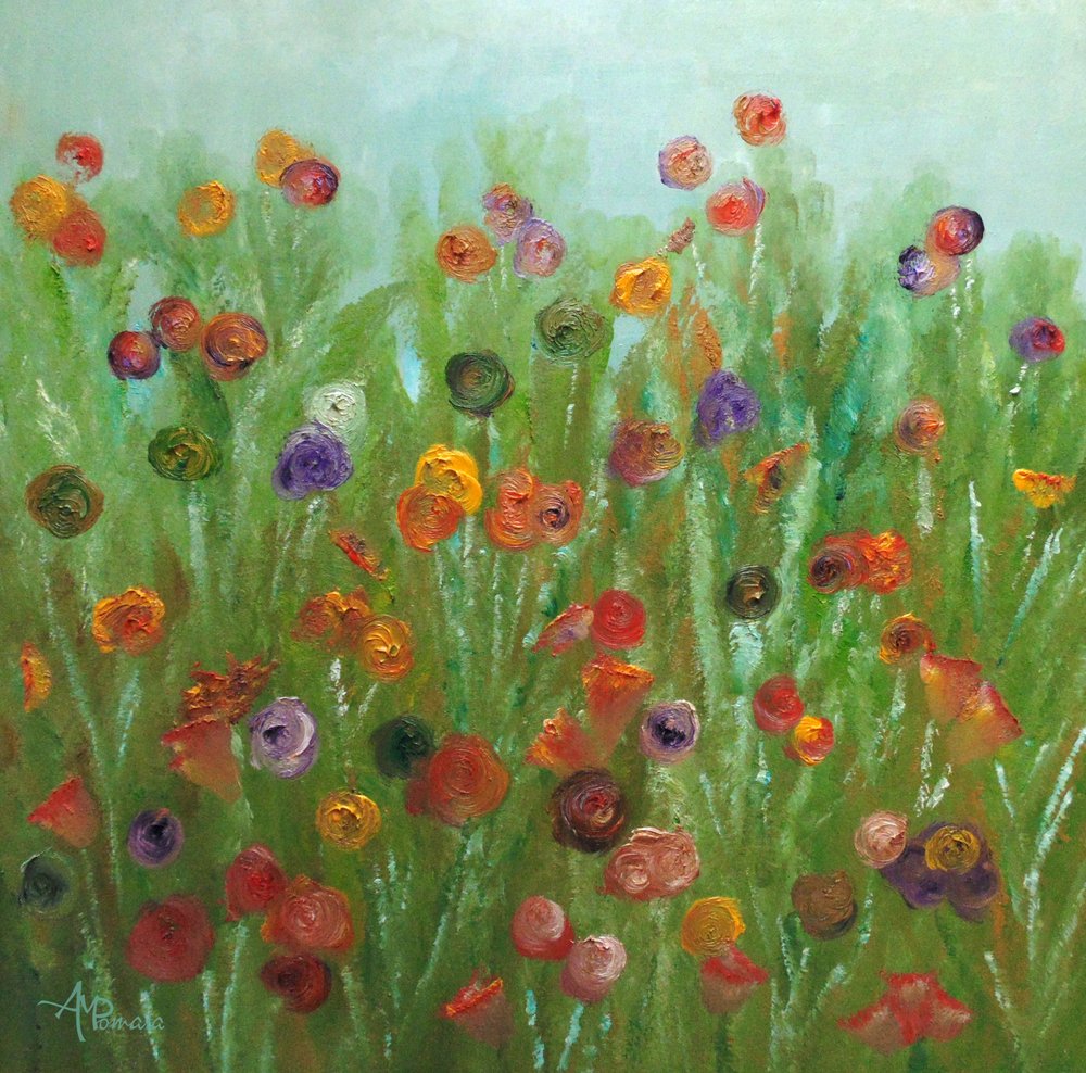Buntes Blumenfeld von Angeles M. Pomata