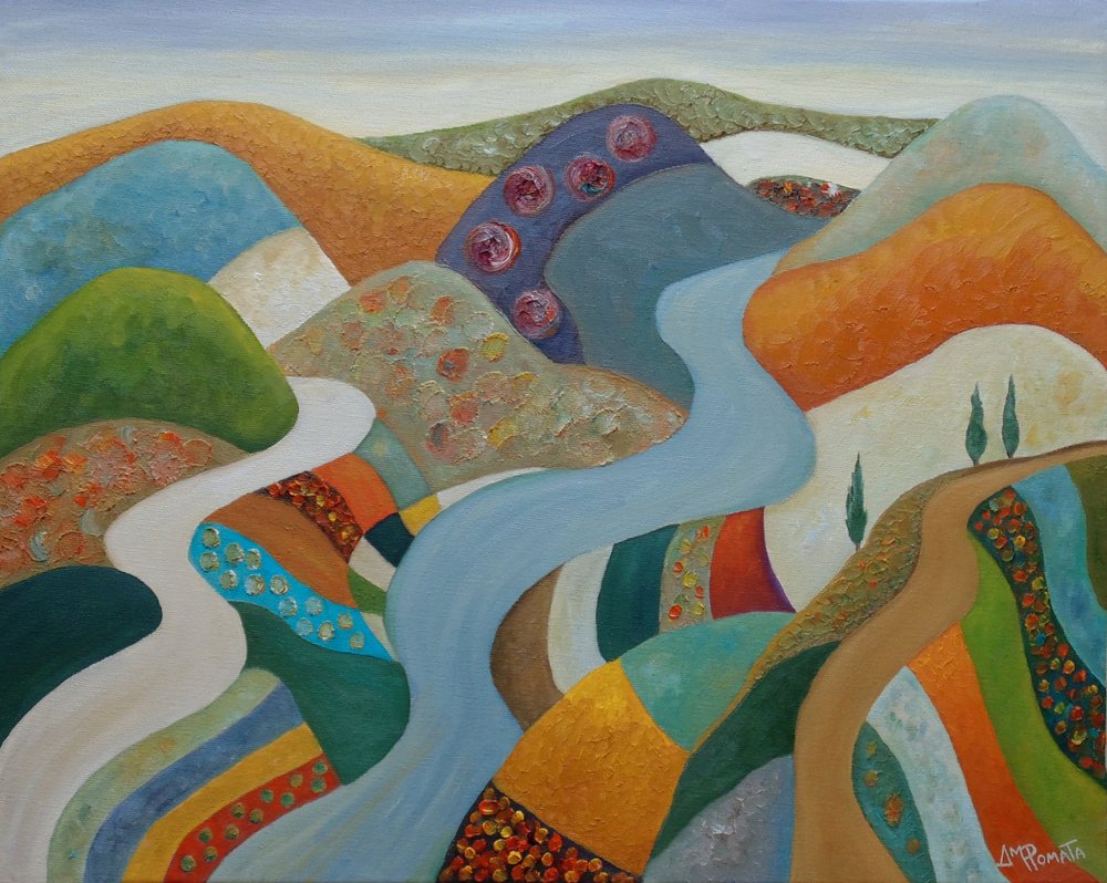 Bunte hügelige Landschaft von Angeles M. Pomata