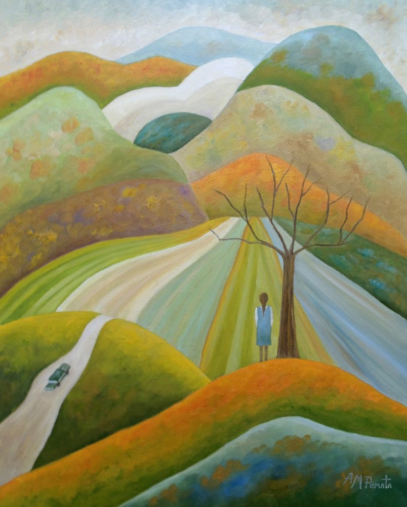 Mädchen in Herbstlandschaft von Angeles M. Pomata