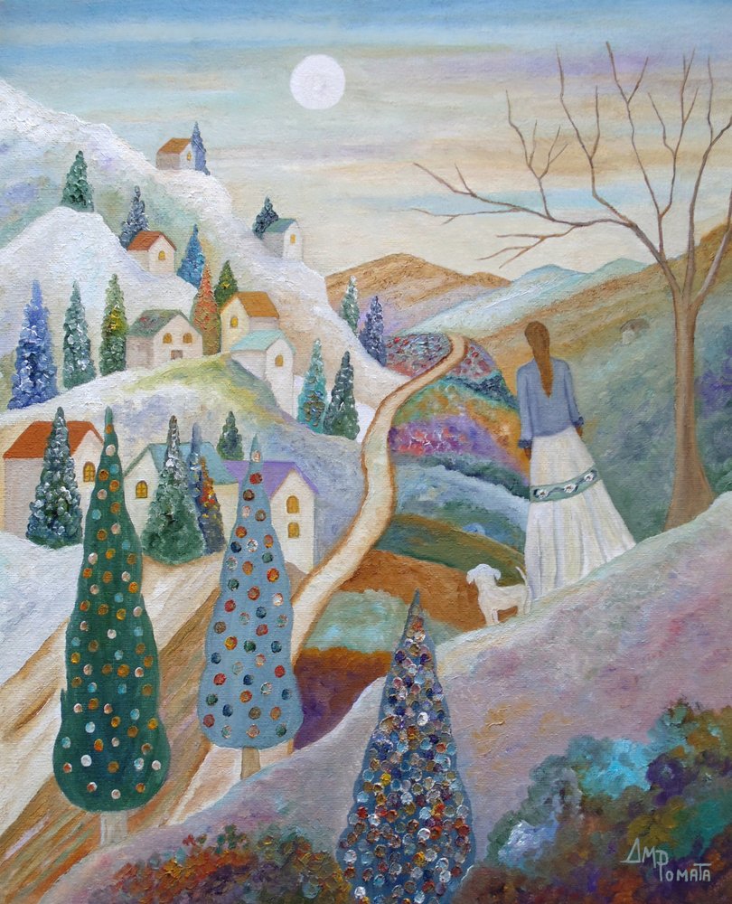 Mondschein-Dorfweg von Angeles M. Pomata