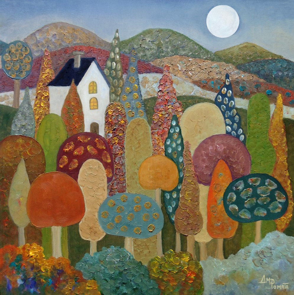 Verspielte Mondscheinlandschaft von Angeles M. Pomata