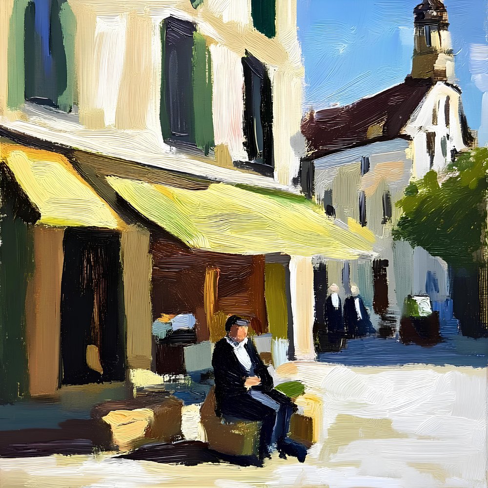 Mann im sonnigen Café von Avanesova Elena