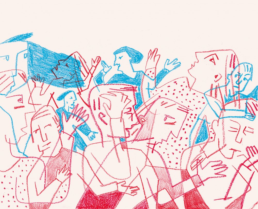 Chaotische Menschenmenge Diskussion von Catalina Somolinos