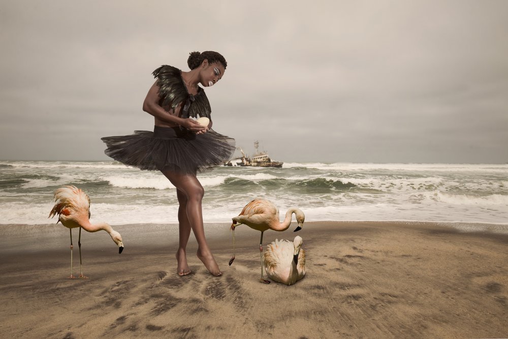 Ballerina und Strandflamingos von Christine von Diepenbroek