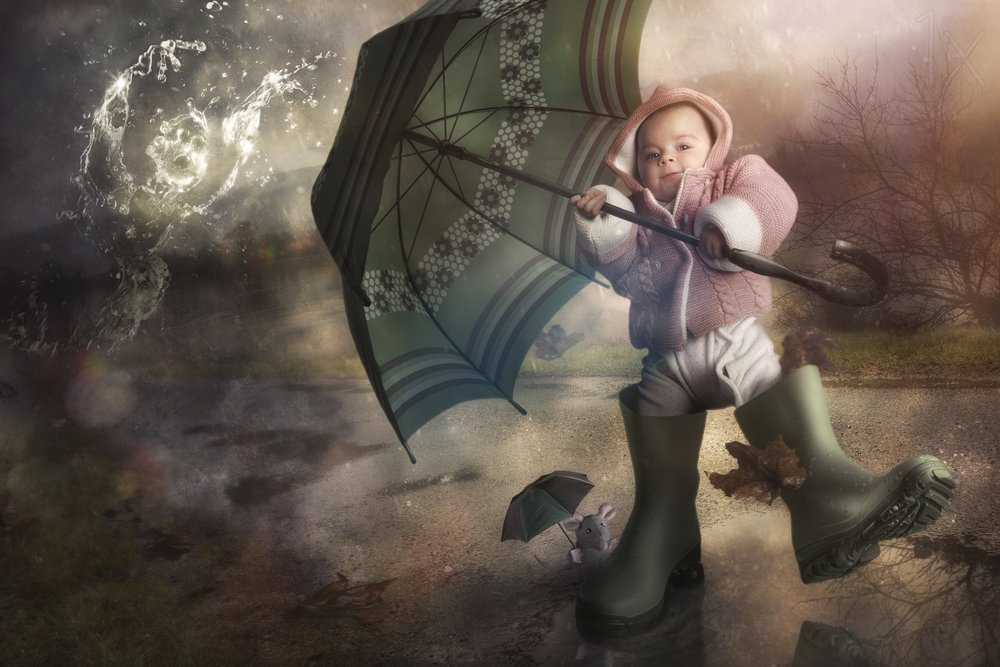 Verspieltes Baby Regentag von Christophe Kiciak