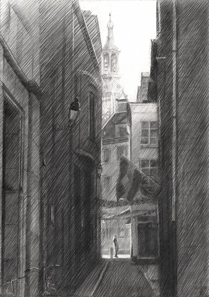 Licht durch dunkle Gasse von Corné Akkers