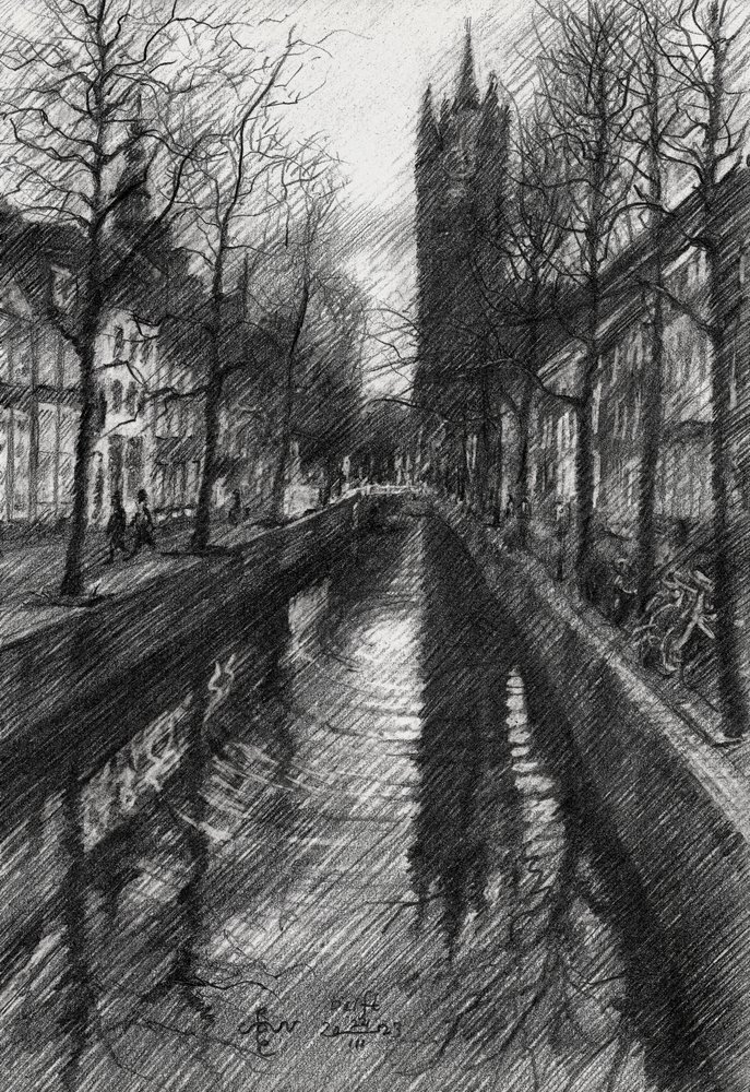 Winter Stadtkanal Skizze von Corné Akkers