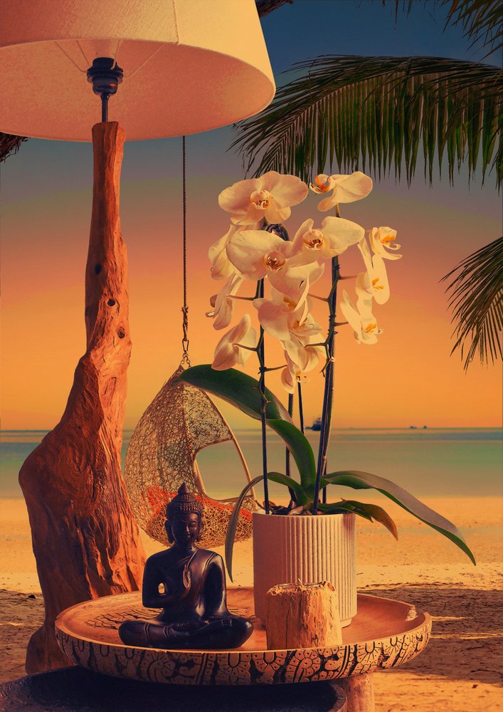 Orchideen-Buddha-Strand-Sonnenuntergang von CosmoZach