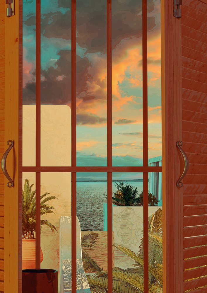 Tropischer Sonnenuntergang Fensterblick von CosmoZach