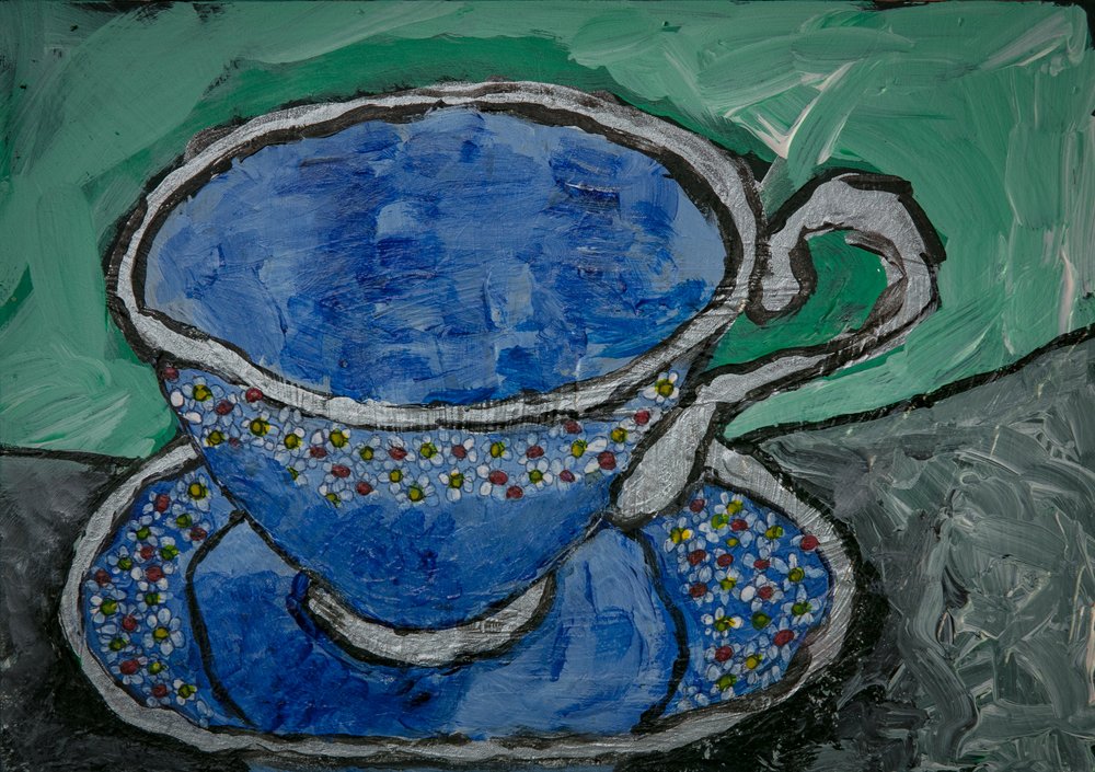 Blaues Blumen-Teetasse von Dale Hefer & Family