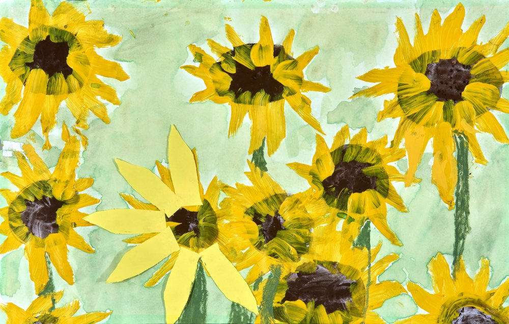 Fröhliche gelbe Sonnenblumen von Dale Hefer & Family