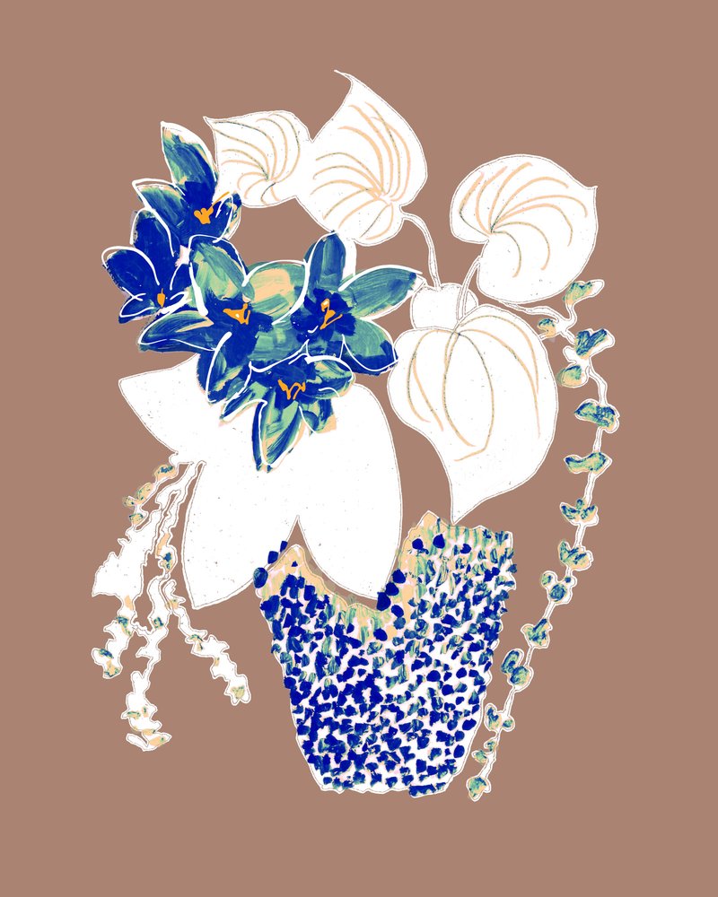 Lebendige Topfblumen in Blau von Danushka Abeygoda