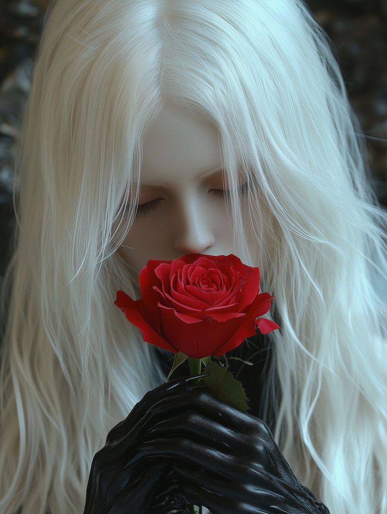 Weißes Haar Rote Rose von David Drake