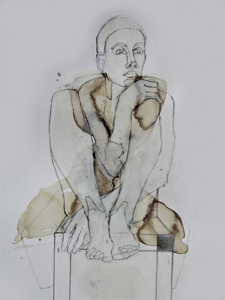Nachdenkliche sitzende Figur von Doris Schmitz
