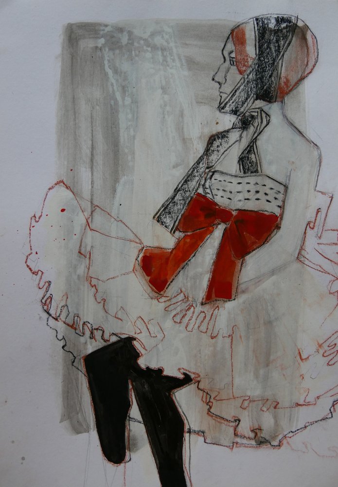 Elegante Frau mit roter Schleife von Doris Schmitz